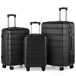 TANTOMI 3-teiliges Hartschalen Kofferset 20/24/28 Zoll mit 4 Rollen und Zahlenschloss, Schwarz