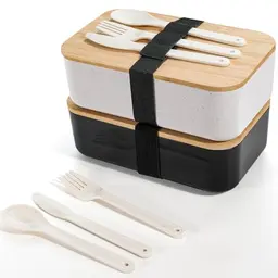 Cheerhom Bento Box Set 2er, Lunchbox mit Besteck und Tasche, 2000ml für Erwachsene und Kinder