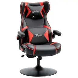 Vinsetto Gaming Stuhl, ergonomischer Schreibtischstuhl mit Lautsprechern, höhenverstellbar, drehbar, bis 120 kg, Schwarz+Rot