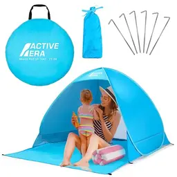 Active Era Pop Up Strandmuschel, UV Schutz UPF 50+, für 2-3 Personen, mit Tragetasche - Blau