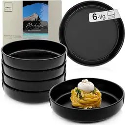 Sänger Madeira | 6-teiliges Pastaschalen-Set, matt schwarze Steingut Schüsseln für 6 Personen