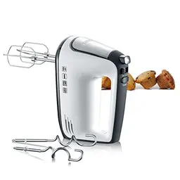 SEVERIN Handmixer, 5 Geschwindigkeitsstufen, 2 Rührbesen & Knethaken, 400 W, weiß-schwarz
