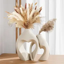 Zormon Herzförmiges Keramikvasen-Set (2 Stück) – Minimalistische Deko für Hochzeiten, Esszimmer, Wohnzimmer und Büro