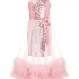 Mädchen Festliches Glitzer-Pailletten Kleid, Ärmellos, A-Linie, Knielang, Rosa