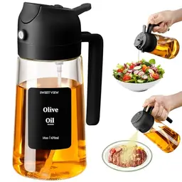 SWEET VIEW 2-in-1 Ölsprüher, 470ml für Salat, Grillen und Heißluftfritteuse (Schwarz)