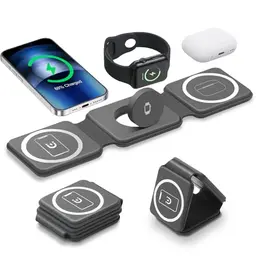 3-in-1 Ladestation für Apple Watch und iPhone, Faltbar, Kompatibel mit iPhone 15/14/13/12 und Apple Watch Ultra, Schwarz