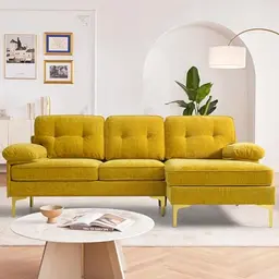 DUANDUAN Ecksofa 3-Sitzer L-Form 210 cm - Beidseitig montierbar, abnehmbare Kissen, für Wohnzimmer (Gelb)