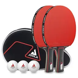 JOOLA Tischtennis Set Duo PRO 2 mit 2 Schlägern, 3 Bällen und Tasche, rot/schwarz
