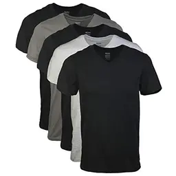 Gildan Herren V-Ausschnitt T-Shirts, 5er-Pack, Schwarz/Sport Grey/Charcoal