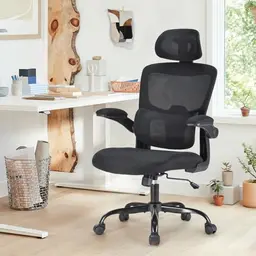 Farini Bürostuhl mit Kopfstütze, höhenverstellbar, ergonomisch, mit Armlehnen und Rollen – Schwarz
