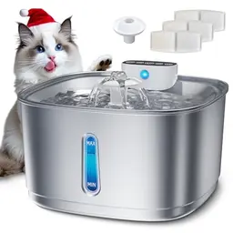 Kabelloser Edelstahl Trinkbrunnen für Katzen – 3,2L mit Sensor, Akku und LED