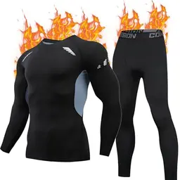 FORVEVO Herren Thermounterwäsche Set, warme Skiunterwäsche, Thermounterhemd & Thermounterhose (Schwarz, XL)