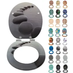 SINOBATH WC-Sitz mit Absenkautomatik - Bunte Motive, stabile Holz-Qualität, einfache Montage (Black Stones)
