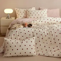 Sedefen Bettwäsche Set 200x200 cm für Mädchen, rot-weiß mit Herzen, Mikrofaser, ÖKO-TEX, mit Reißverschluss und 2 Kissenbezügen 80x80 cm