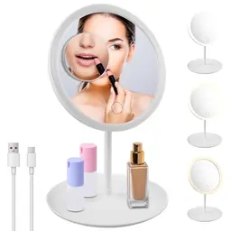 GOMETY LED Kosmetikspiegel mit dimmbarem Licht - 3 Lichtfarben, Touch-Schalter, USB wiederaufladbar, für Zuhause und Reisen (Weiß)
