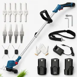 Akku Rasentrimmer mit 3 Akkus und 3 Klingentypen