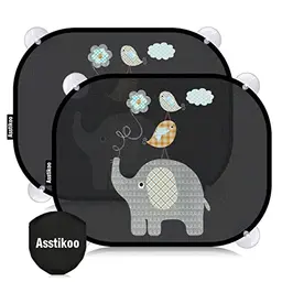 Asstikoo Auto Sonnenschutz für Kinder, 45x35.5cm, 2er Set mit süßen Tiermotiven