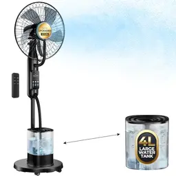NebulaFlow Ventilator mit Wassernebel, 7,5h Timer, 3 Modi, oszillierend, Fernbedienung – für Zuhause, Schlafzimmer, Terrasse