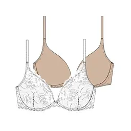 Dorina 2er-Pack Push-Up BHS Angie – Spitze & Microfaser, Herausnehmbare Kissen, Bügel-Support, Schwarz & Nude