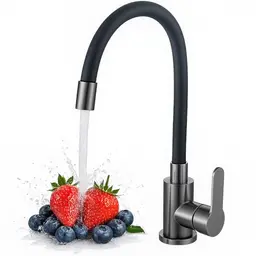 Schwenkbarer Wasserhahn für die Küche mit flexiblem Schlauch, Edelstahl Schwarz