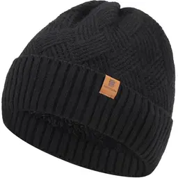 BARFULKER Winter Beanie Mütze Unisex Warm Gefüttert Weiche Strickmütze in Schwarz