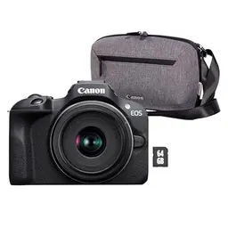 Canon EOS R100 Spiegelreflexkamera mit 18-45mm Objektiv, Tasche, 64GB Speicher und WLAN