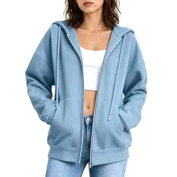 Damen Sweatjacke mit Kapuze und Reißverschluss, Oversize Hoodie, Langarm, Kordelzug, Taschen, Bequem und locker für Freizeit und Alltag