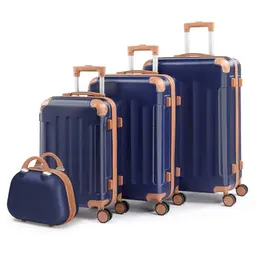 LALAHO Hartschalen-Kofferset 4 Teile, mit Rollen, Große Reisekoffer, Koffer & Trolleys mit Kosmetikkoffer, Navy-Braun