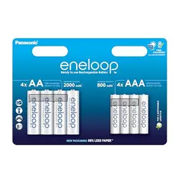 eneloop AA/AAA NI-MH Akku 8er-Pack, 2000 mAh wiederaufladbar, plastikfreie Verpackung
