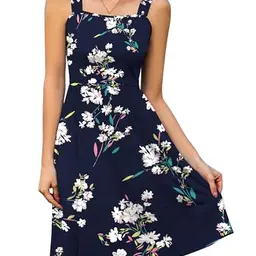 StylSense Damen Sommerkleid Knielang Ärmellos Blumenkleid Casual mit Taschen (Marineblau, XL)