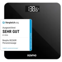 RENPHO Personenwaage aus Sicherheitsglas, digitale Körperwaage mit Step-On-Technik, Schwarz