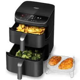 COSORI Airfryer, Heißluftfritteuse 2 Kammern, 10,8 L, inkl. Rezeptbuch & Edelstahl-Rost, Silbergrau