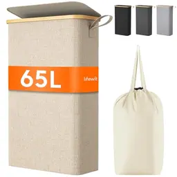 Lifewit 65L Schmaler Wäschekorb mit Deckel, Faltbarer Wäschesammler für Apartment und Wohnheim, Beige