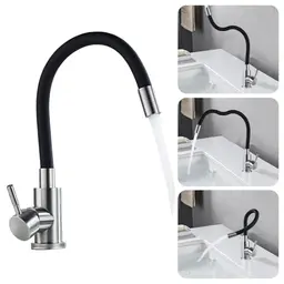 Eleganter Küchenwasserhahn aus Edelstahl, drehbar, mit hohem Bogen und Wasserspar-Aerator (Silber + Schwarz)