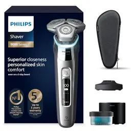 Philips Shaver S9000, elektrischer Rasierer mit Lift & Cut-Rasiersystem, Reinigungsstation, Ladestation, Chromsilber