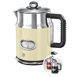 Russell Hobbs Retro Wasserkocher Creme und Edelstahl 1,7l, 2400W mit Wassertemperaturanzeige