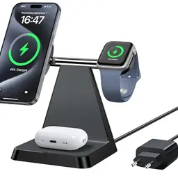 3-in-1 Mag-Safe Ladegerät für iPhone, Apple Watch & AirPods - Travel Induktive Ladestation (Schwarz)