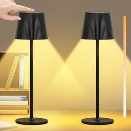Onherm 2er Set Kabellose LED Tischlampe - Dimmbare Nachttisch- und Schreibtischleuchte, USB Aufladbar, IP54 Wasserdicht, Schwarz