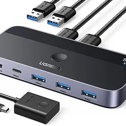 UGREEN USB Switch 2PC mit 2 In 4 Out, Aluminium KVM Umschalter für Tastatur, Maus und mehr
