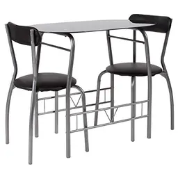 Flash Furniture Glas-Esstisch und Stühle, 3-teiliges Set, schwarz