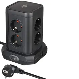 Brennenstuhl Steckdosenturm 8-Fach mit USB - 2x USB A & 1x USB C, 2m Kabel, schwarz