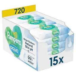 Pampers Harmonie Aqua Feuchttücher, 15 Packungen à 48 Tücher, 720 Tücher insgesamt