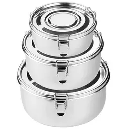 Jekasy Edelstahl Behälter mit Deckel, 3er Set, auslaufsicher - Ideal für Camping, Mittagessen und Reste