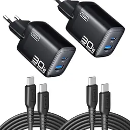 INIU 30W USB C Ladegerät 2-Pack, Schnellladegerät mit Kabel für iPhone 15 Pro Max, iPad, Galaxy S25 S24 und Google