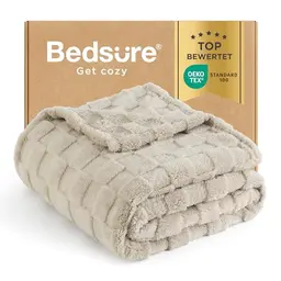 BEDSURE Flauschige Kuscheldecke, 130 x 170 cm, Hellbraun, Weiche Karierte Sofadecke