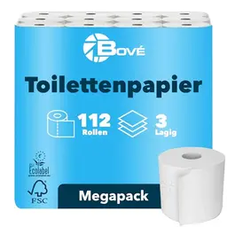 BOVE Toilettenpapier 3-lagig Megapackung mit 112 Rollen - Extra weich und stark - FSC & EU Ecolabel