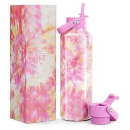 Meoky Edelstahl Trinkflasche 700ml mit Strohhalm - BPA-frei für Sport, Büro und Freizeit - Sakura