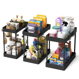Meltrck Küchen Organizer, Unter Waschbecken Regal, Spülschrank Organizer, Badezimmer Organizer (Schwarz)