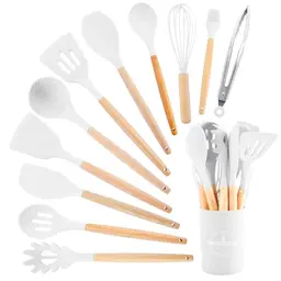 KAIYAYA Silikon Küchenutensilien Set 12 Stück mit Utensilienhalter - Hitzebeständiges Kochbesteck, BPA-frei und spülmaschinenfest