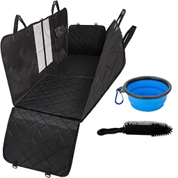 XXL Hundedecke für die Rückbank – Gepolsterte Schondecke mit Seitenschutz – Universell für jedes Auto + Faltbarer Wassernapf + Tierhaarbürste